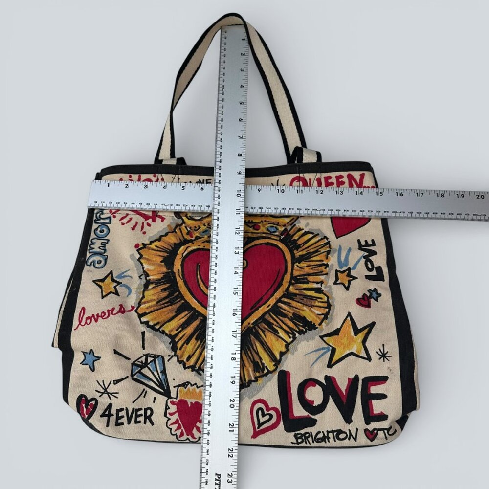 Set of BRIGHTON Canvas QUEEN OF LOVE Tote PLUS Zippered LOVE Pouch New - Picture 5 of 6